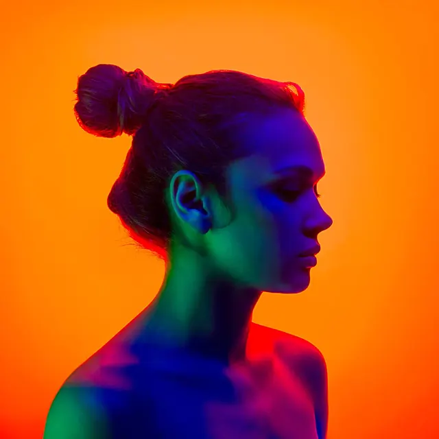 Neon Portrait with Dual Lighting, photographic, abstract, vibrant