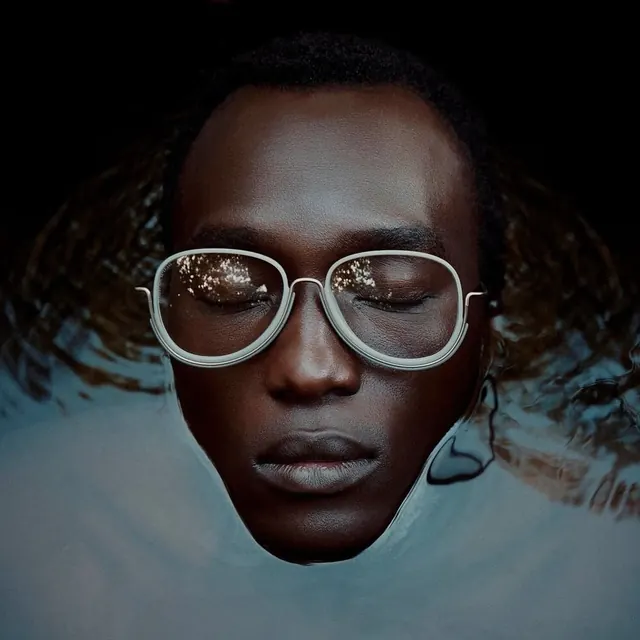Portrait of a Woman with Reflective Glasses, photographic, dark-mode, dark