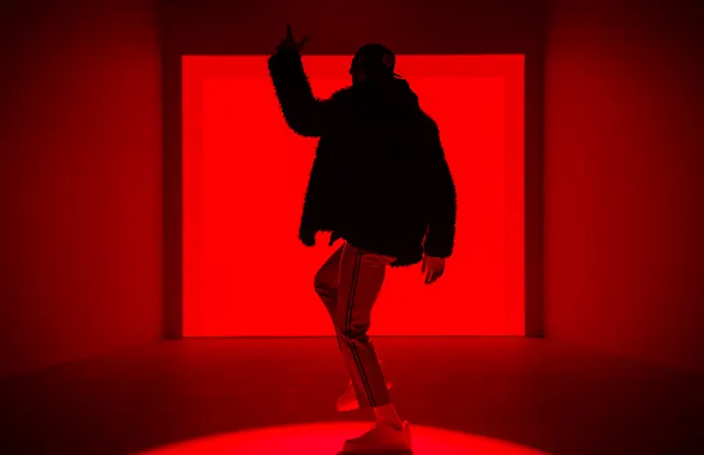 Silhouette in Red Light, minimal, photographic, vibrant