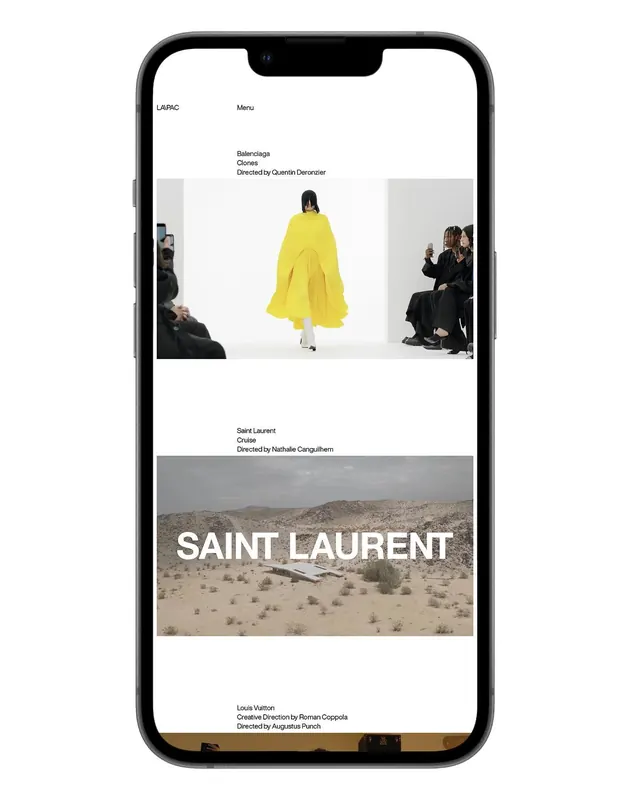 Saint Laurent Mobile Interface Design, minimal, luxury, monochrome