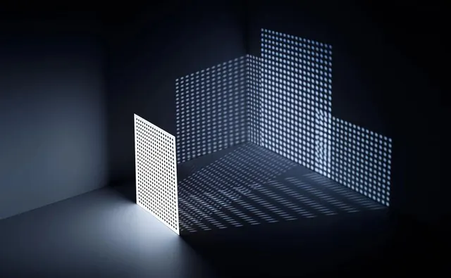 3D Grid Light Installation, minimal, dark-mode, dark