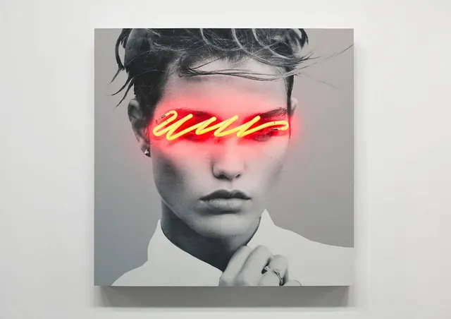 Neon Face Portrait, minimal, photographic, dark