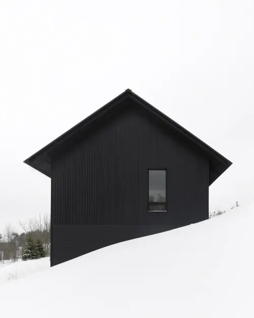 Minimalist Black House in Snow, minimal, monochrome, monochrome