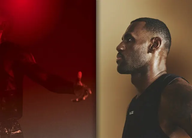 Split-Screen Portrait and Action Shot, photographic, editorial, dark