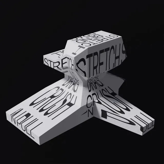 3D Isometric Typography Sculpture, brutalist, neo-brutalist, monochrome