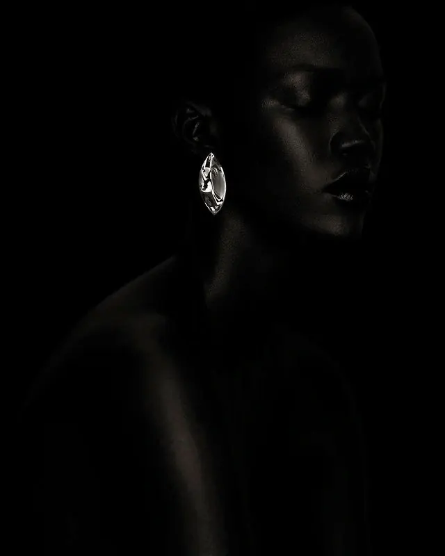 High-Contrast Portrait with Jewelry, minimal, monochrome, monochrome