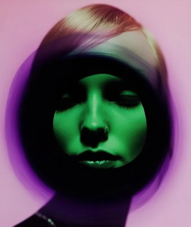 Neon Green Face Portrait, y2k, abstract, neon