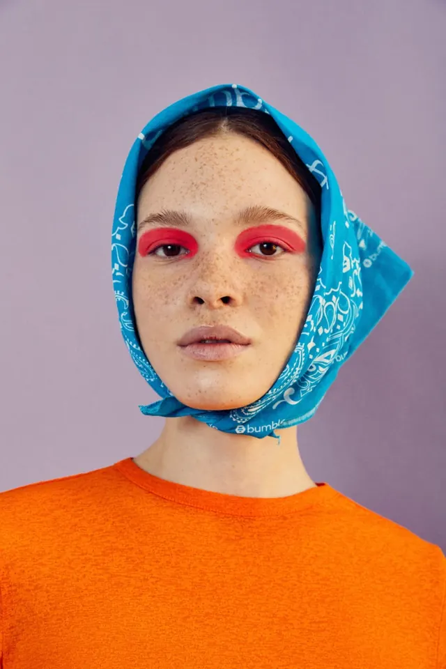 Portrait of a Person with Blue Patterned Headband, photographic, vibrant