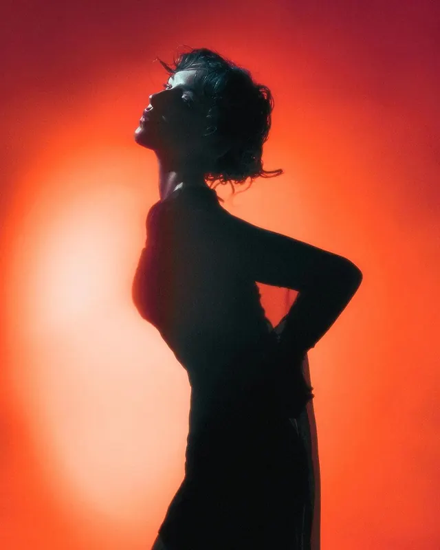 Silhouette of a Woman in Red Light, photographic, abstract, vibrant
