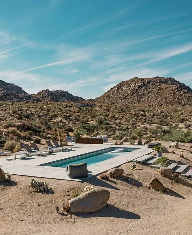 Desert Oasis Poolside View, minimal, luxury, earthy