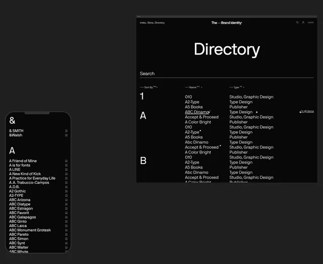 Directory UI Design, minimal, dark-mode, dark