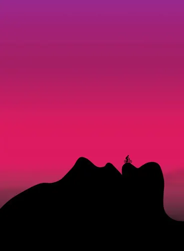 Silhouette of a Person on a Mountain Peak, minimal, gradient-heavy, vibrant