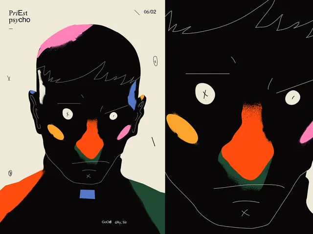 Abstract Face Illustration with Geometric Accents, brutalist, neo-brutalist, dark