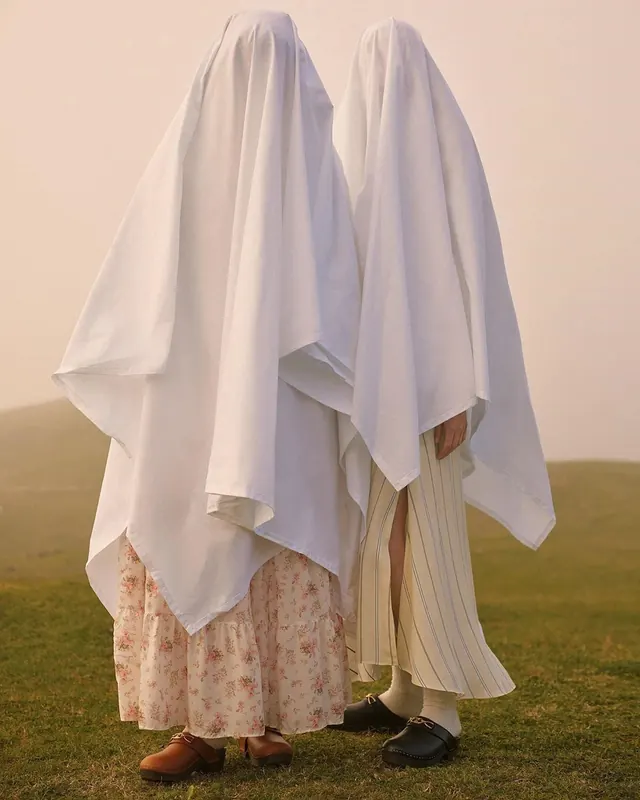 Two Figures in White Veils, minimal, organic, muted