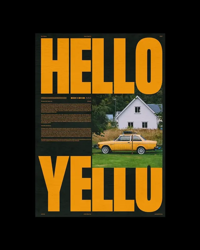 Hello Yello Poster Design, brutalist, neo-brutalist, high-contrast