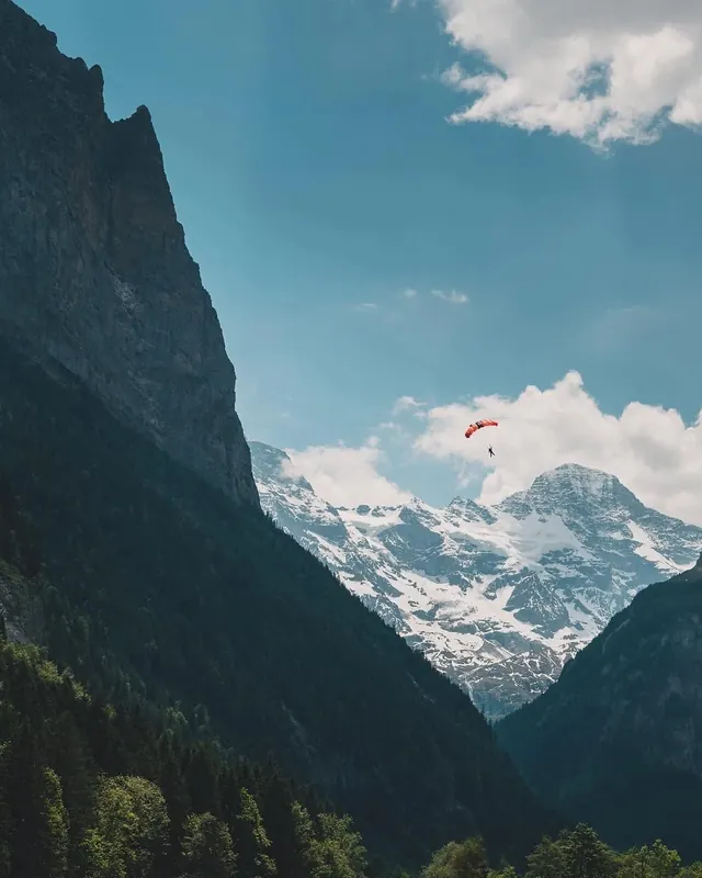 Mountain Landscape with Paraglider, photographic, organic, cool