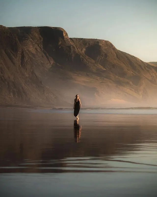 Lone Figure in Desert Landscape, minimal, photographic, muted