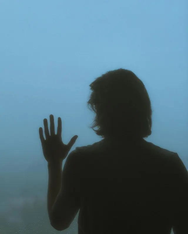 Silhouette of a Person with Hand Raised, minimal, photographic, cool