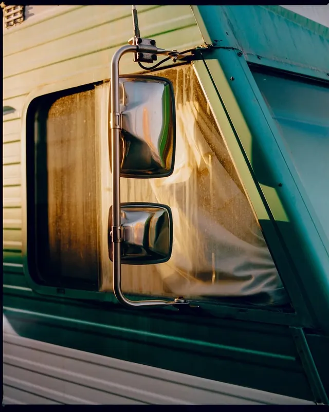 Vintage Camper Van Exterior, photographic, retro, muted