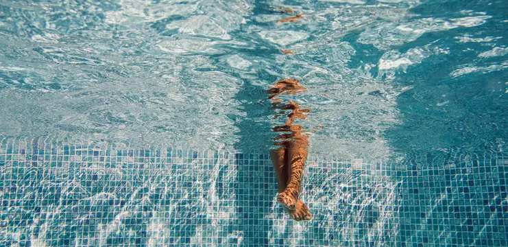 Underwater View of a Swimmer, photographic, organic, cool
