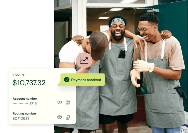 Financial transaction UI with human-centered imagery, minimal, corporate-clean, light