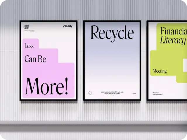 Educational poster series on vertical striped background, minimal, corporate-clean, light