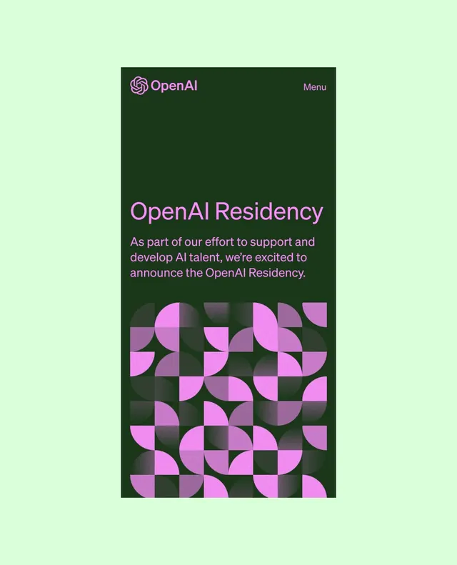 OpenAI Residency announcement with tessellated geometric pattern, minimal, geometric, dark
