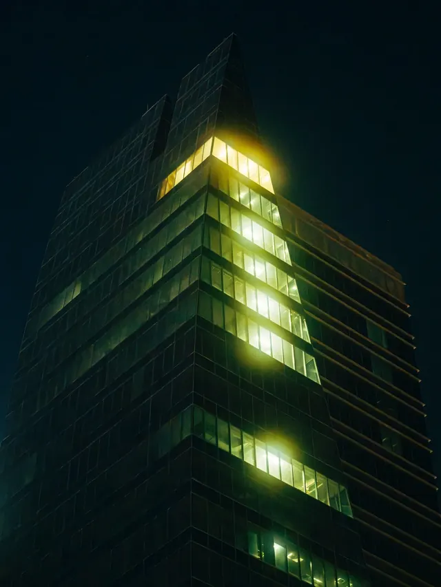 Illuminated Modern Architecture at Night, minimal, photographic, dark