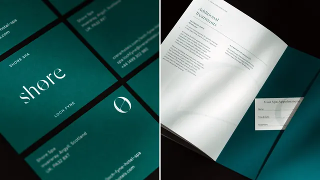 Shore Spa branding system, minimal, luxury, dark