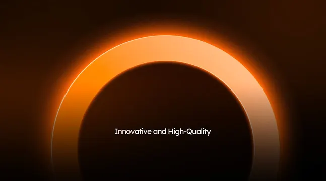 Radial glow abstract graphic with text overlay, minimal, gradient-heavy, dark