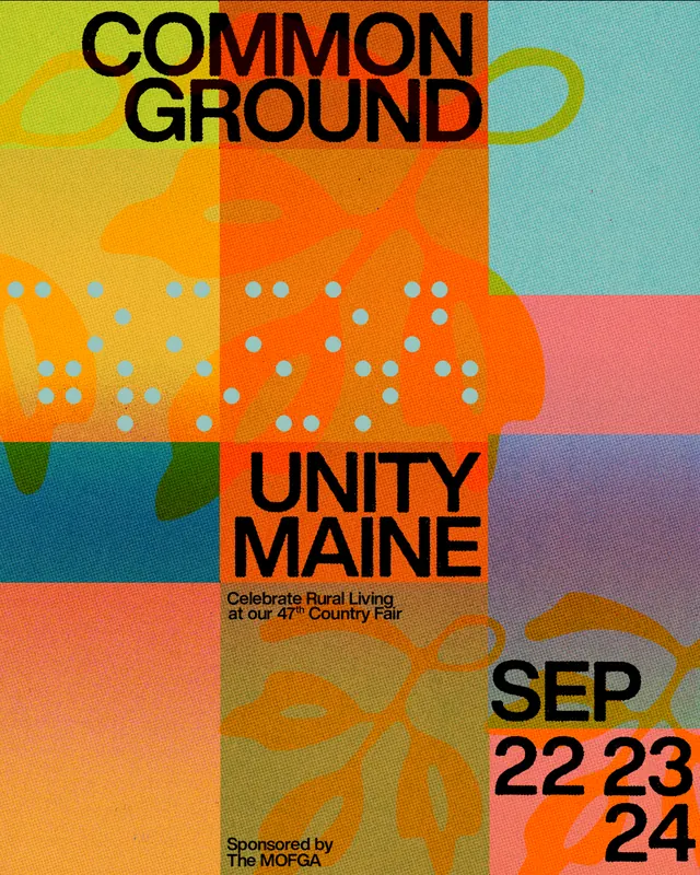Common Ground rural fair poster, playful, geometric, vibrant