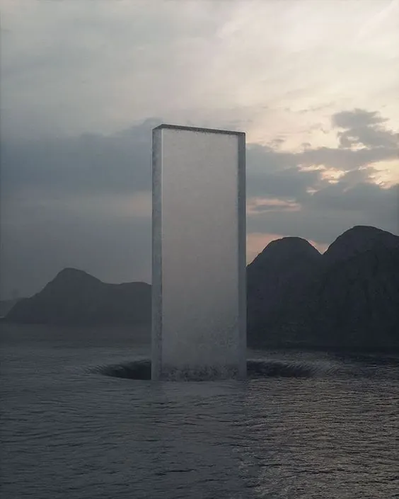 Abstract Glass Monolith in Water, minimal, glassmorphism, muted