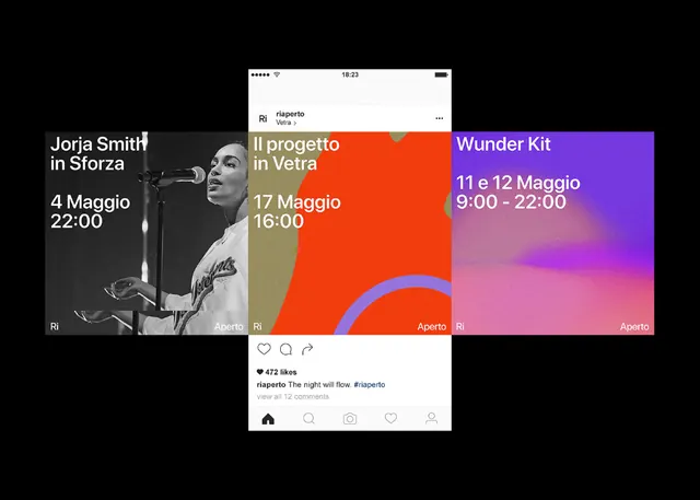 Bold event promotion with vibrant color blocking, gradient-heavy, dark