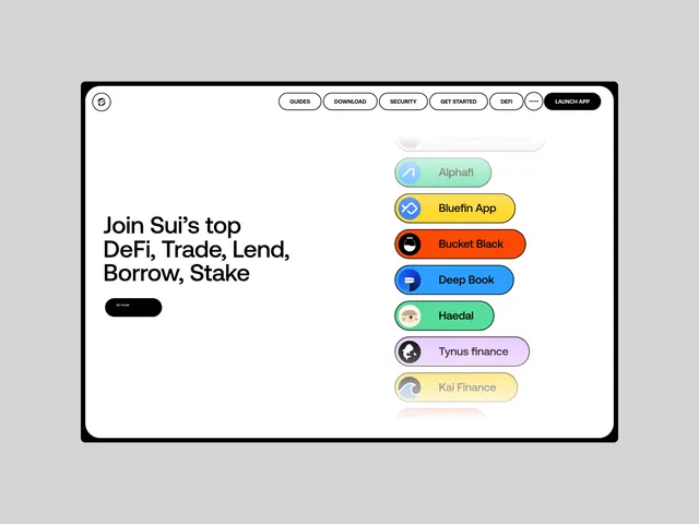 DeFi app hub interface with colored app buttons, minimal, flat, vibrant