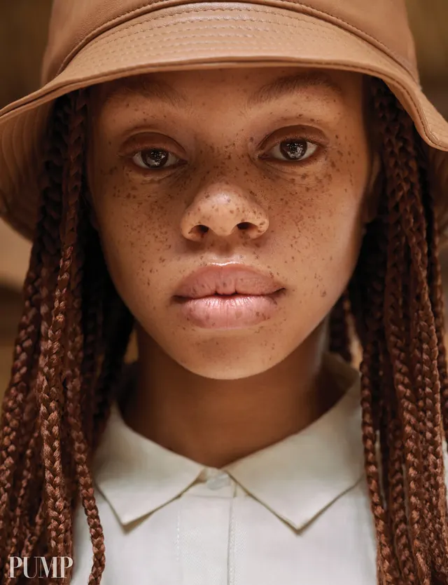 Portrait of a Young Woman with Freckles, photographic, organic, warm