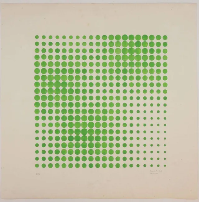 Printed dot gradient from large to small, minimal, abstract, light