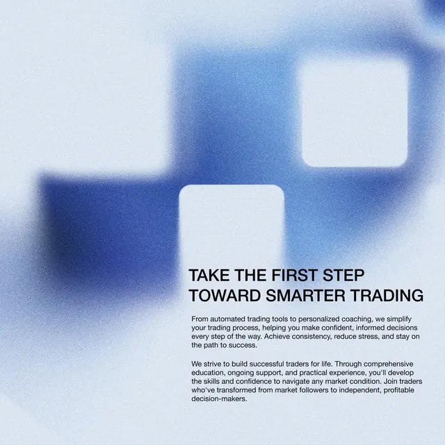 Fintech coaching landing page with blue-gradient abstract shapes, minimal, gradient-heavy, cool