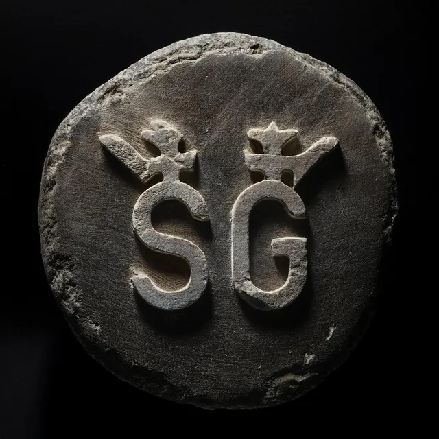 Classical embossed stone monogram seal, luxury, minimal, monochrome