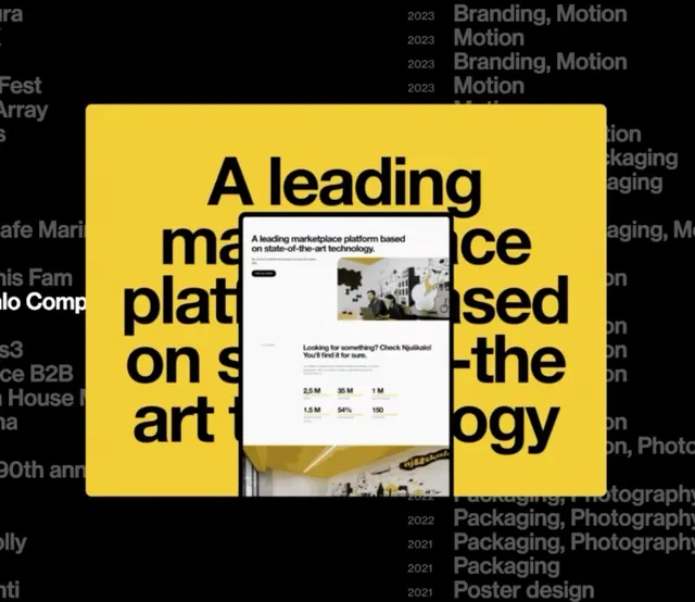 Bright yellow type frame with bold centered text, minimal, corporate-clean, dark