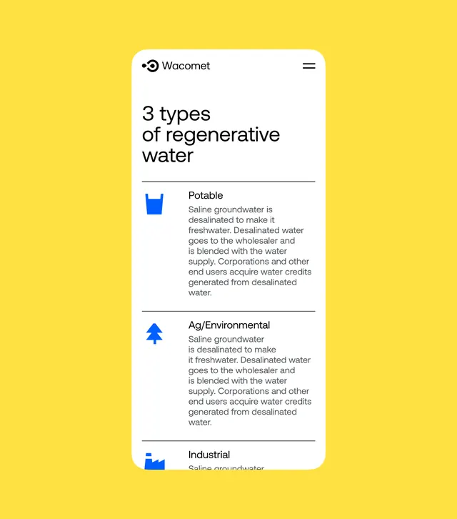 Wacomet water types card UI, minimal, flat, vibrant