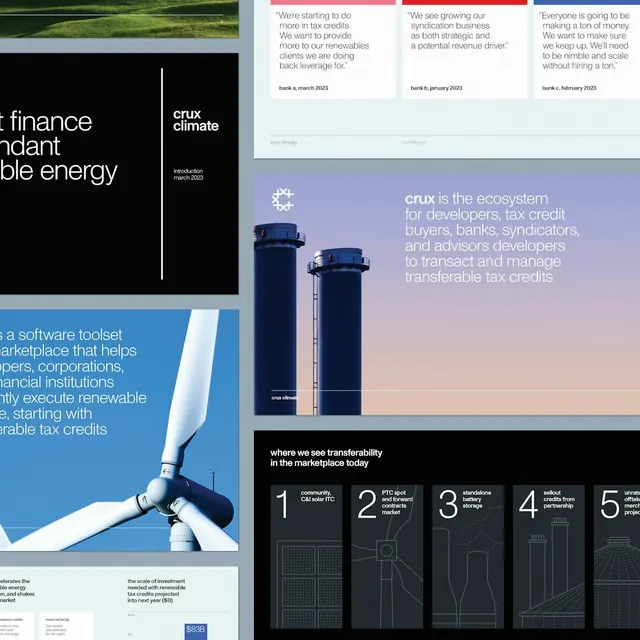Crux fintech marketing collage, minimal, corporate-clean, dark