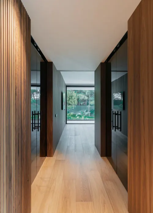 Modern Office Interior with Wood Paneling, minimal, corporate-clean, warm