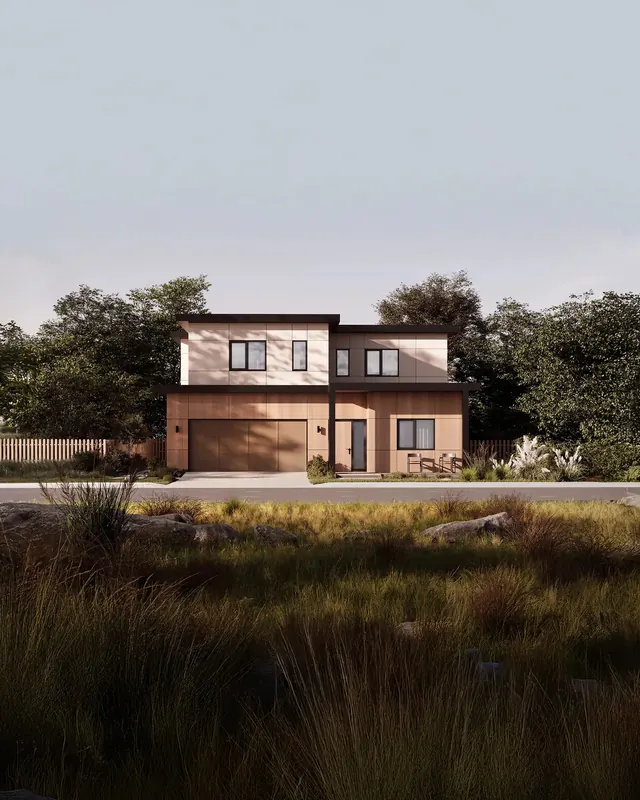 Modern Two-Story Residential House Render, minimal, 3d-render, earthy