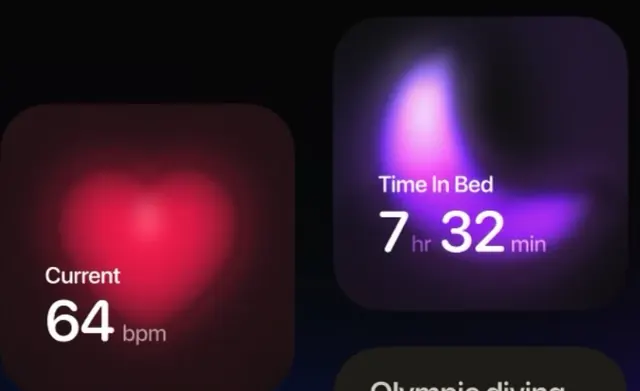 Dark health dashboard with glowing gradient cards, dark-mode, minimal, dark