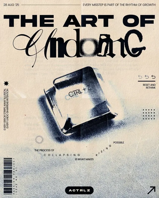 The Art of Undoing: experimental type treatment poster, editorial, geometric, light