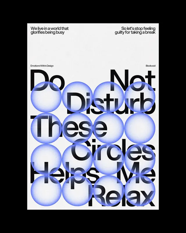 Blue gradient circles with bold black serif type, gradient-heavy, geometric, light