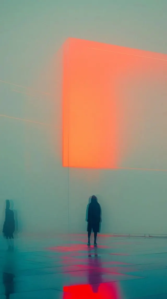 Abstract Human Silhouette with Red Light, minimal, abstract, high-contrast