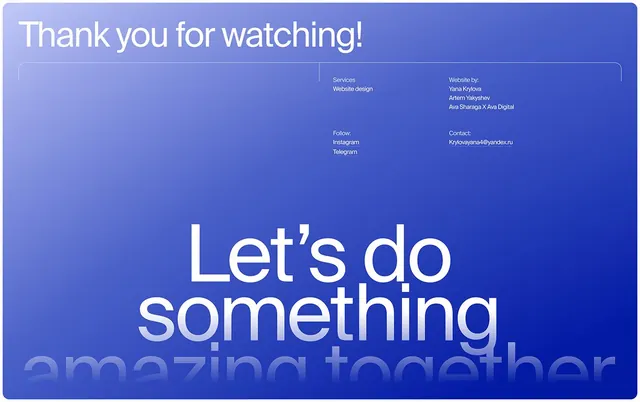 Blue gradient thank you closing slide with two-line CTA, gradient-heavy, minimal, gradient