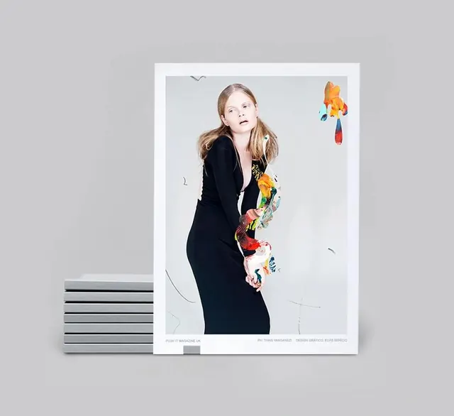 Portrait with Abstract Floral Elements, minimal, playful, high-contrast