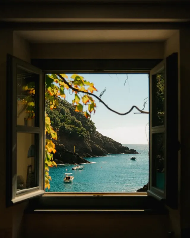 Coastal View Through a Window, photographic, organic, vibrant
